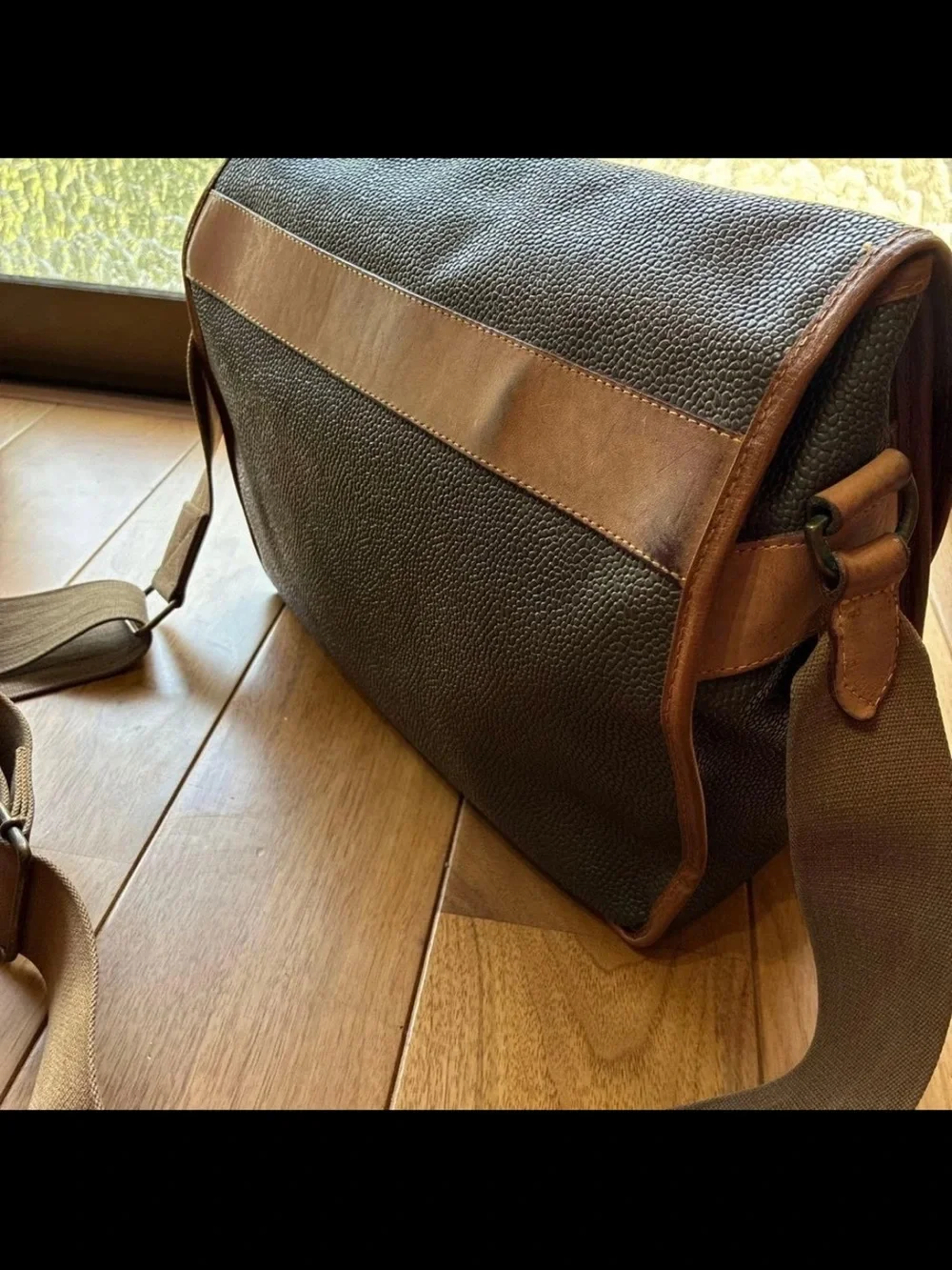Mulberry Dark Brown Canvas Messenger with Tan Leather Trim